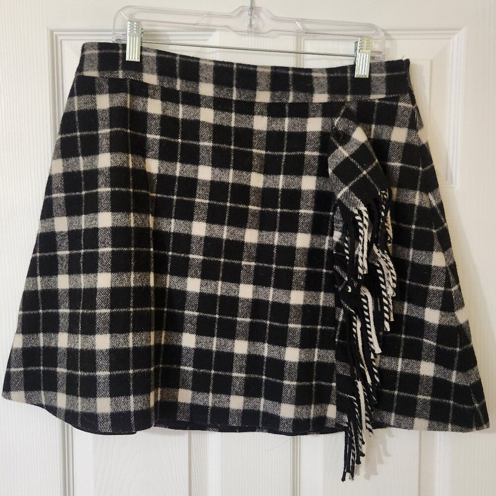 Kate Spade New York black and white plaid wool skirt size 14